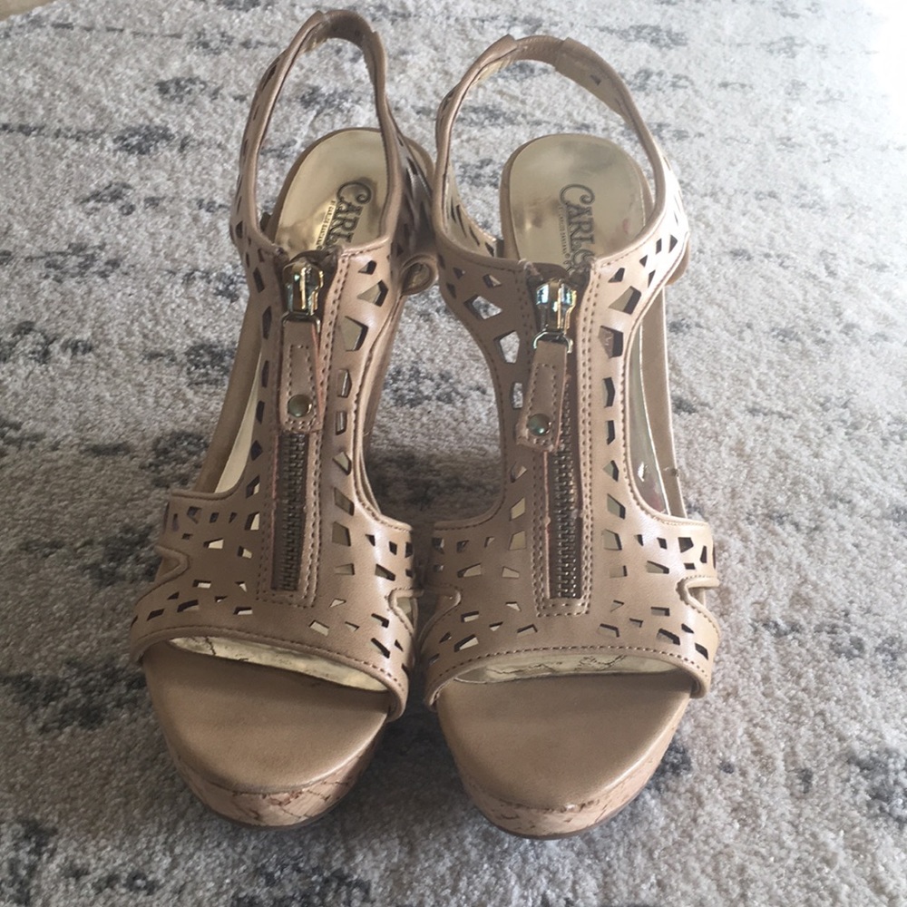 {Carlos} Laser Cut Leather and Cork Wedges